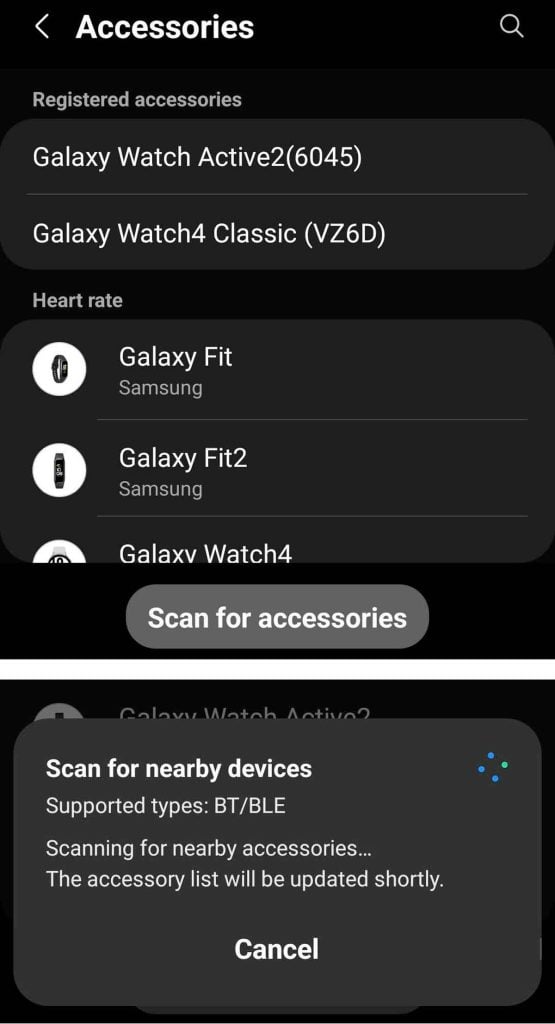Samsung Health add a Bluetooth accessory