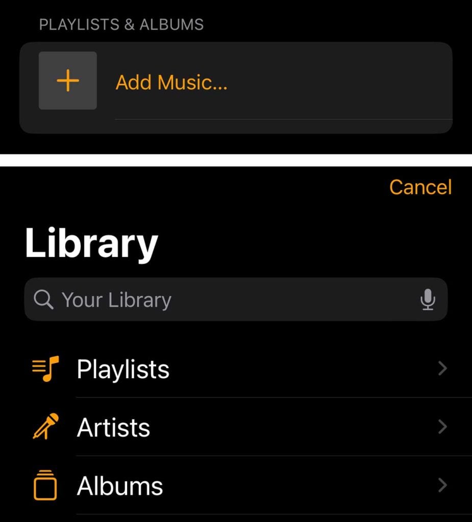 Watch app add music to Music app on Apple Watch