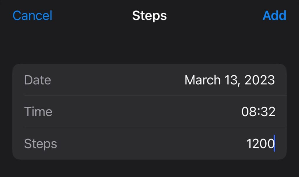 Apple Health app add step count manually 