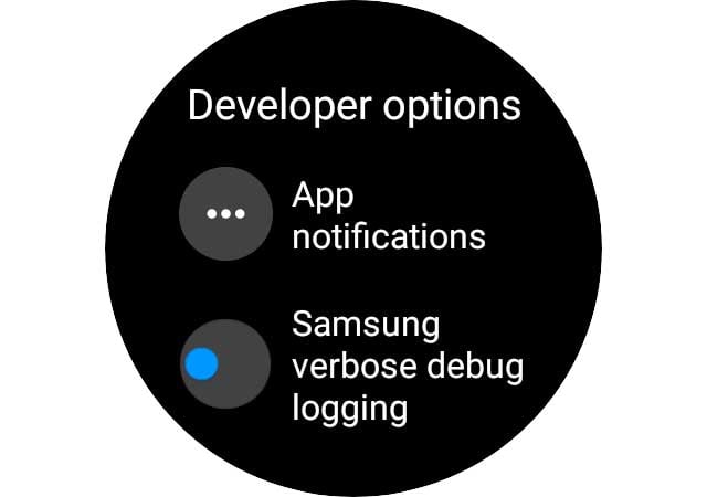 Samsung Galaxy watch 4 app notification settings in developer options