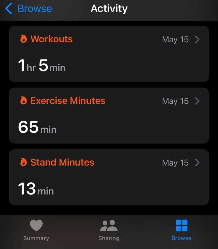 Browse activity data in Apple Health app