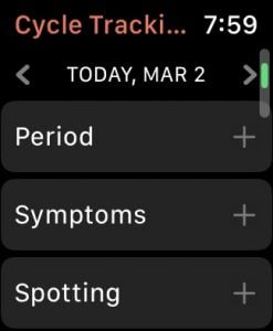 Apple Watch cycle tracking app