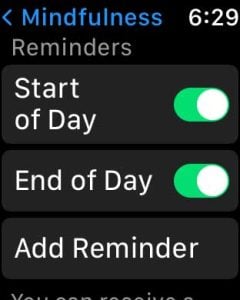 reminder settings for Mindfulness app on Apple Watch