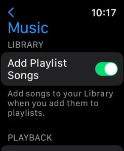 Add Playlist Songs in Music settings on Apple Watch