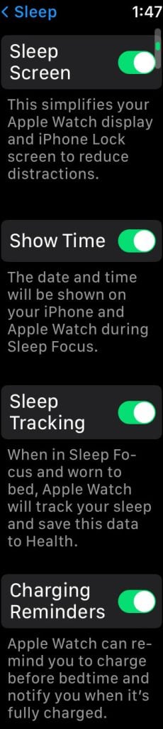 Sleep app options and sleep tracking on Apple Watch using Sleep app