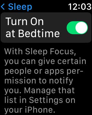 Turn Sleep on at Bedtime Apple Watch
