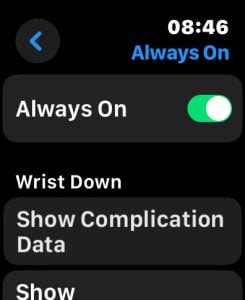 Turn on Always On settings for Apple Watch