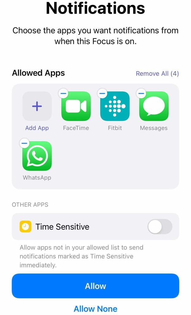 Choose which apps you allow for your Apple iOS Focus