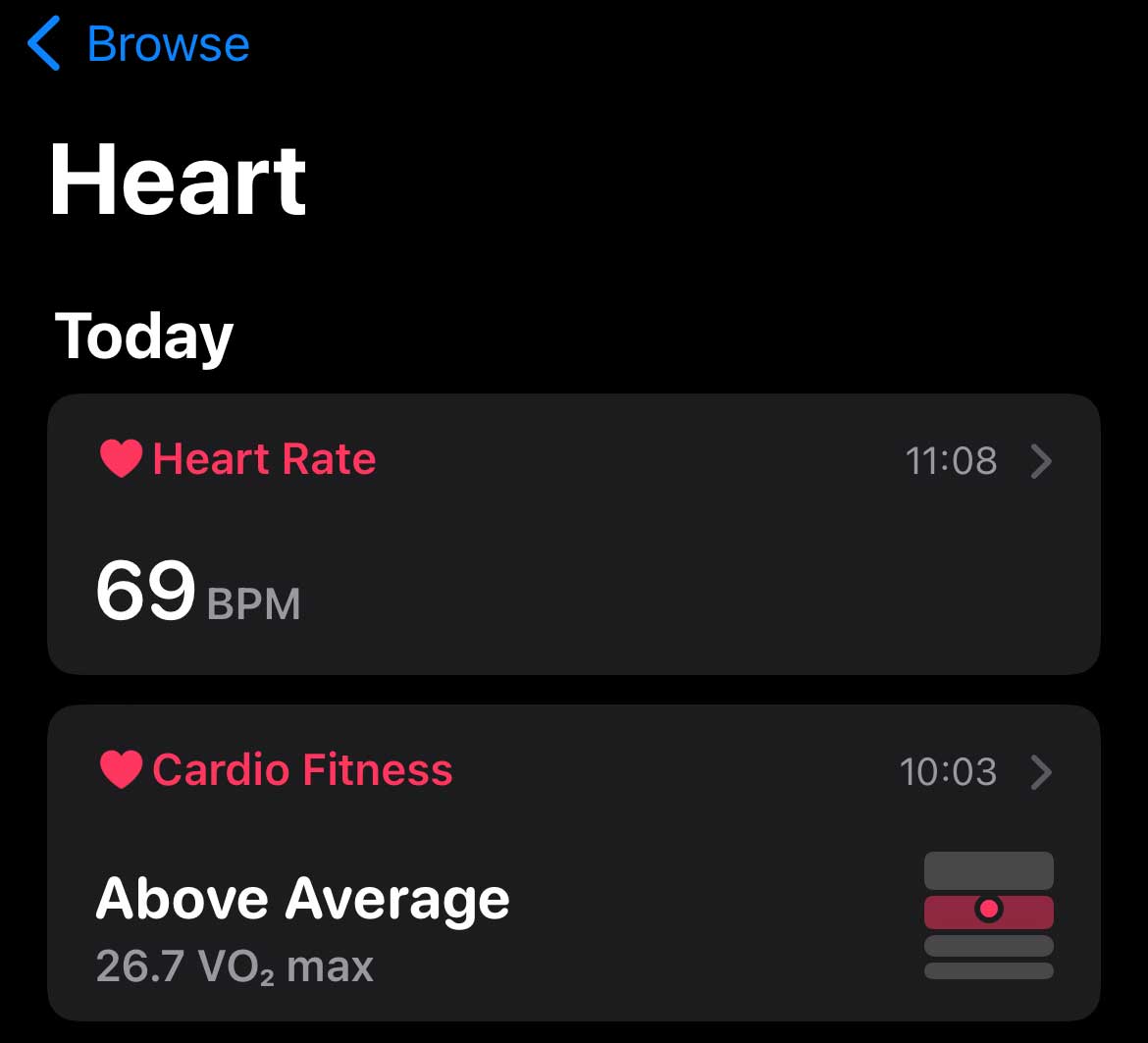 Sudden drop or change in cardio fitness score (VO2 max) on your Apple