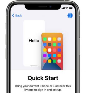 Quick start automatic setup for iPhone