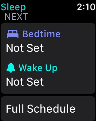 Full Schedule in Sleep app Apple Watch