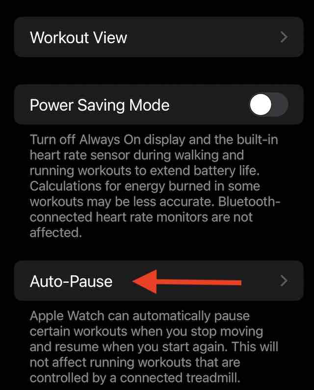 Auto pause feature on iPhone for apple watch