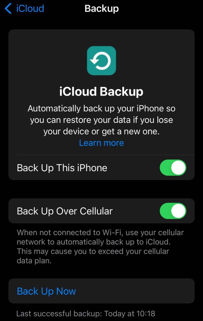 iPhone iCloud back up now