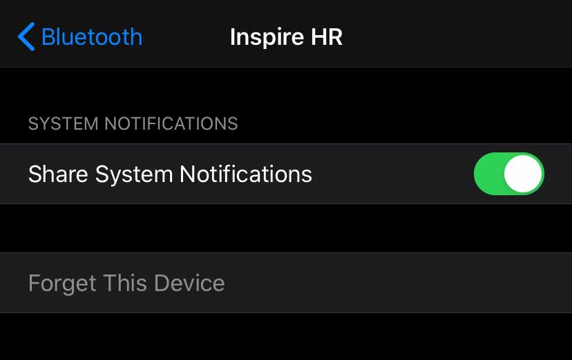 share system notifications in fitbit bluetooth settings