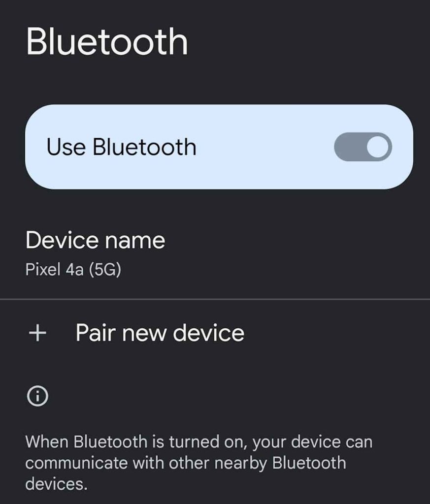 Google Pixel phone Bluetooth toggle on and off in Settings app