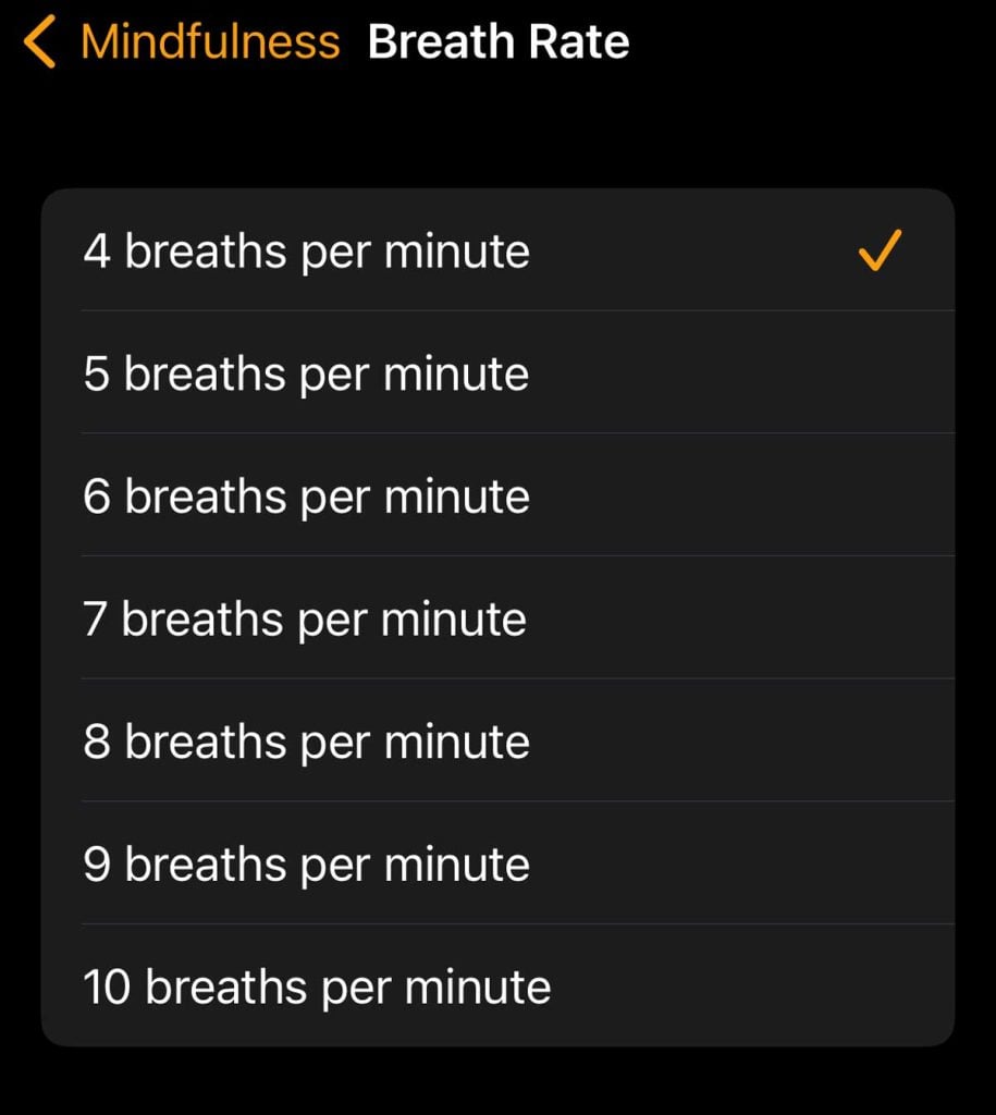 Apple Watch Breathe app or Mindfulness app Breath rate
