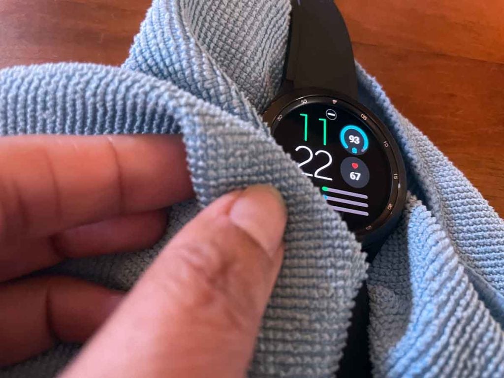 Samsung watch clean with a microfiber cloth