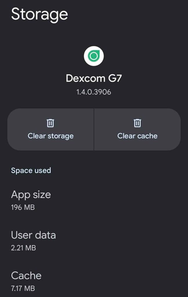 Dexcom app clear storage or clear cache