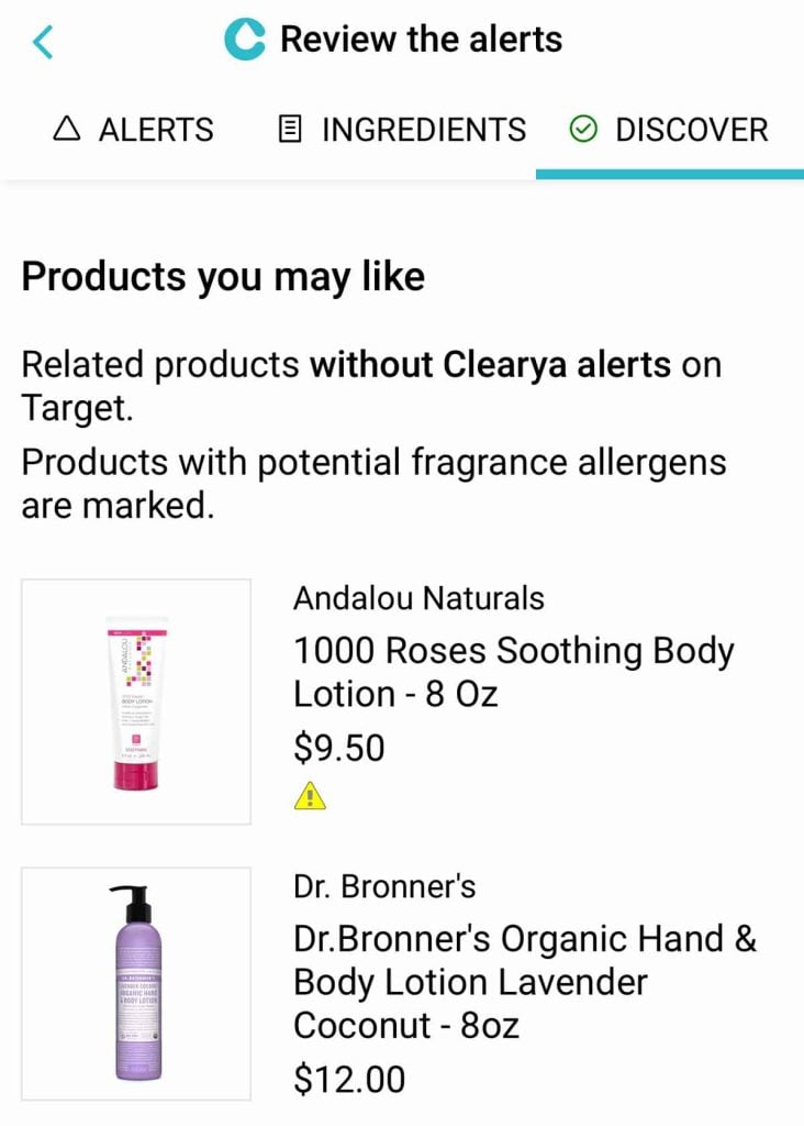 safer less toxic alternative products in Clearya app