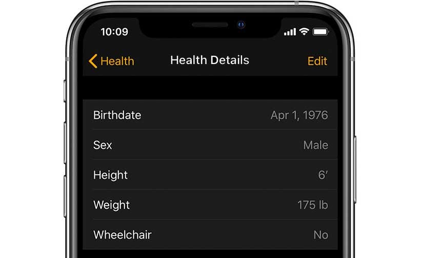 Watch app on iPhone edit health details