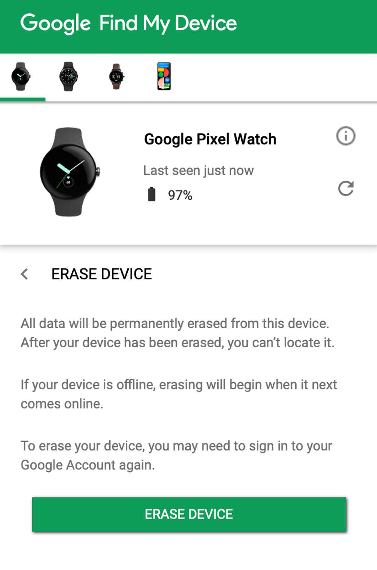 Google Pixel Watch screen lock pin or pattern or it's not