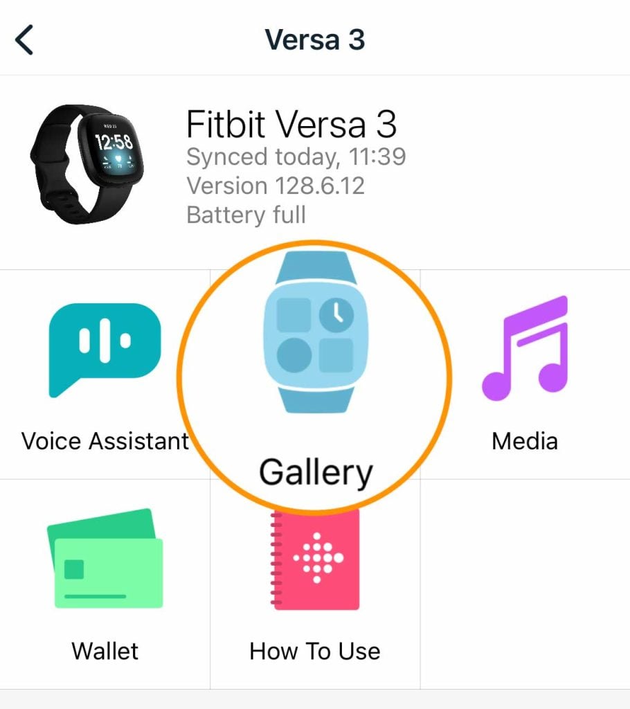Gallery tile in Fitbit app for clock faces and apps
