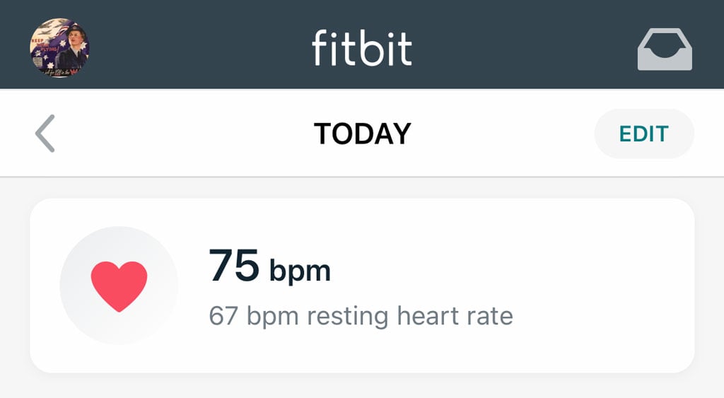 heart rate information in Fitbit app in the Today tab tile view