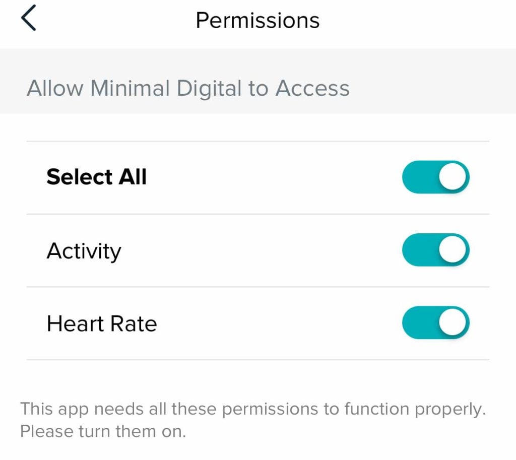 Clock face permission settings for Fitbit in Fitbit app