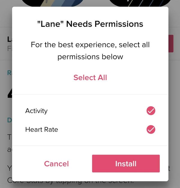 permission request for Fitbit clock face