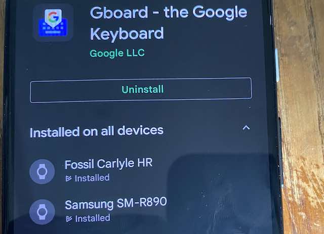 Gboard installed on Samsung Galaxy Watch