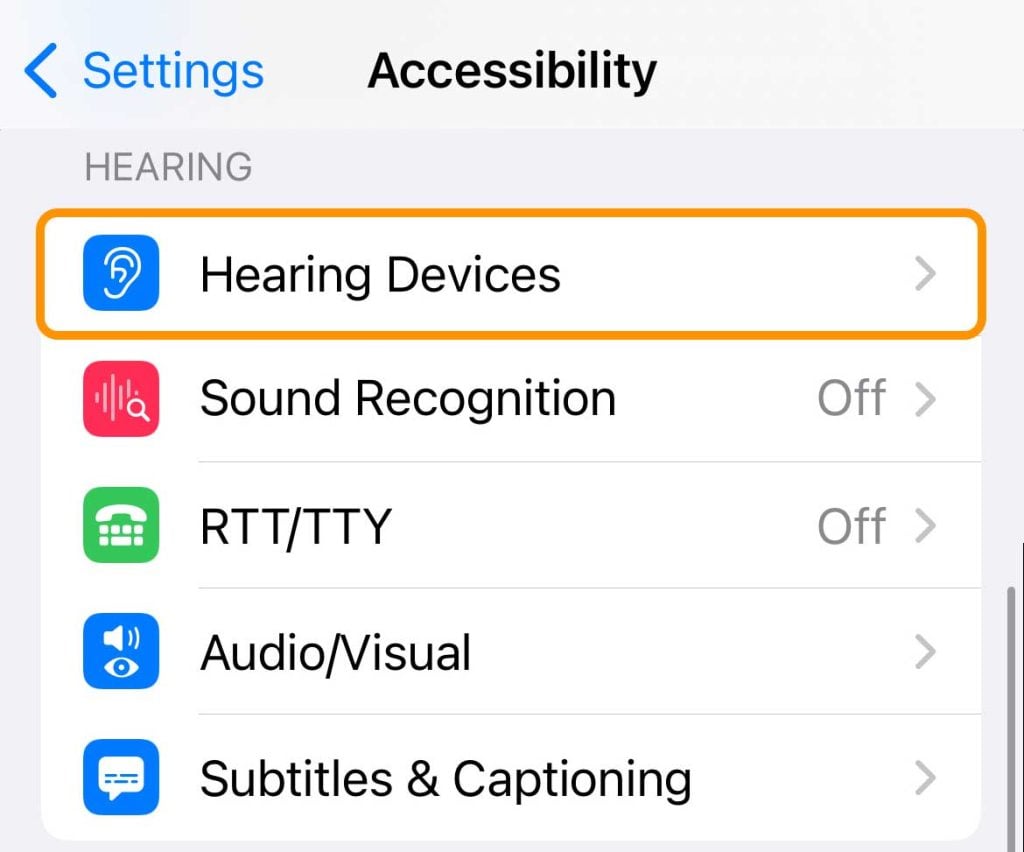 Apple iPhone accessibility settings for hearing devices