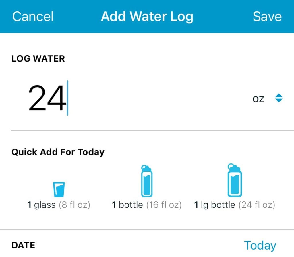 Fitbit app log water