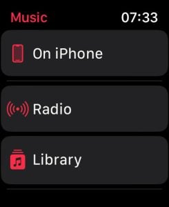 Library on Music app on Apple Watch