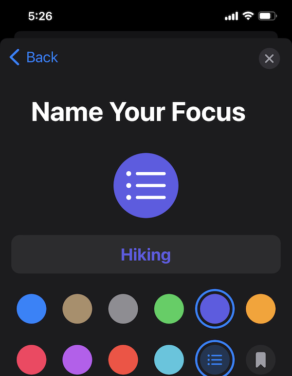 Name your custom Focus on iOS