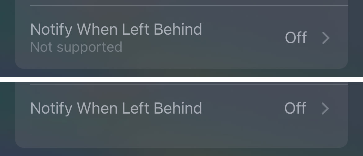 Notify when left behind notifications not working or showing up on