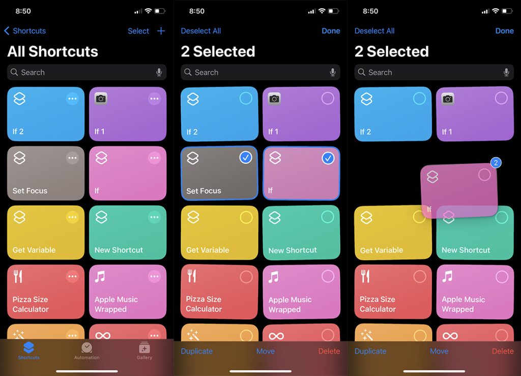 Organize shortcuts