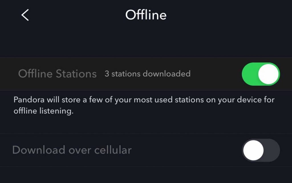 toggle on Pandora app offline stations