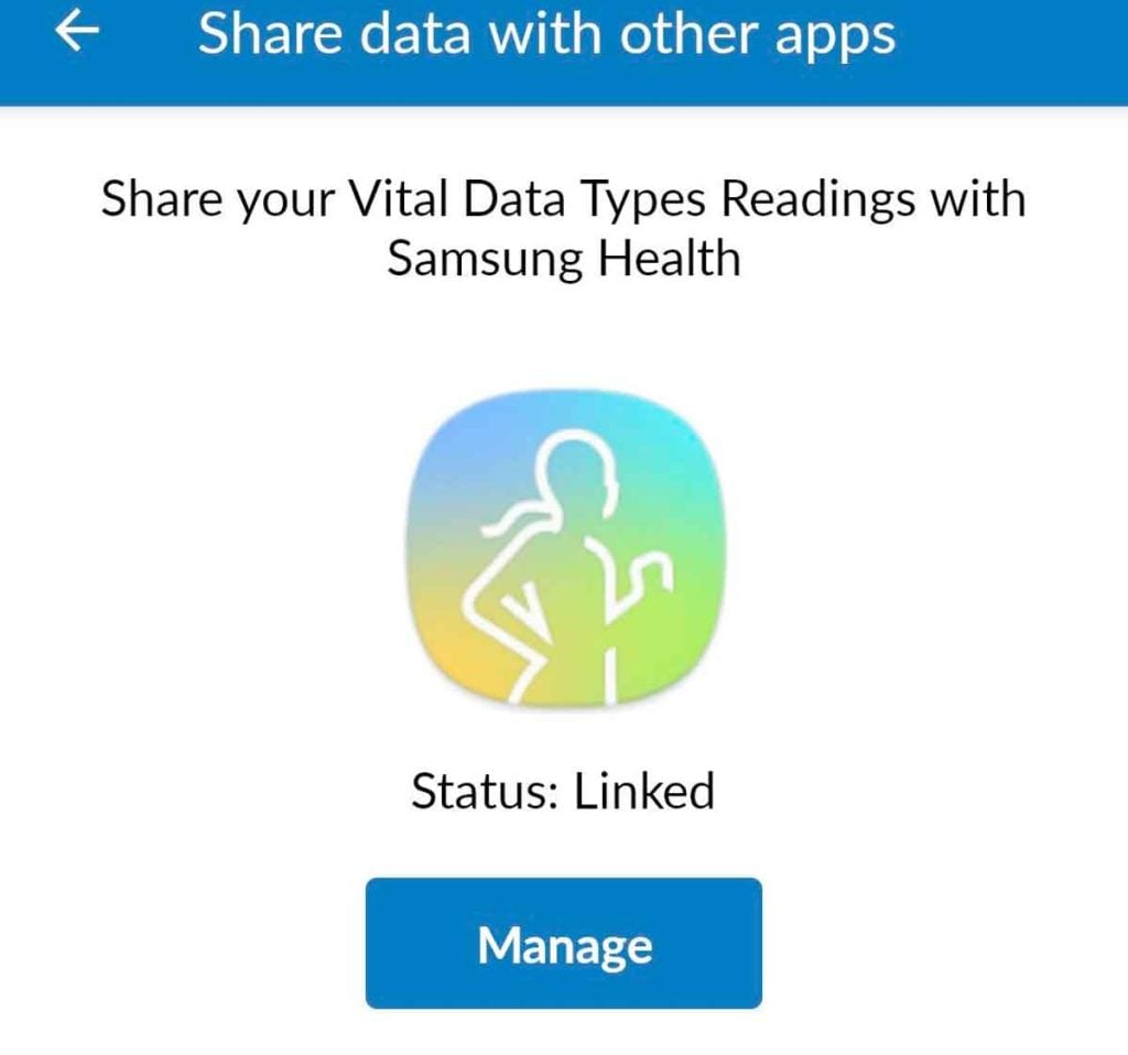 Omron Connect and Samsung Health app connected and linked to write data to