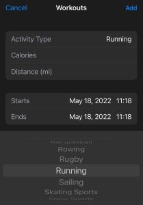 how to manually add workout apple fitness app