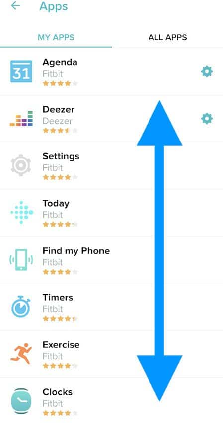 List of apps inside Fitbit app