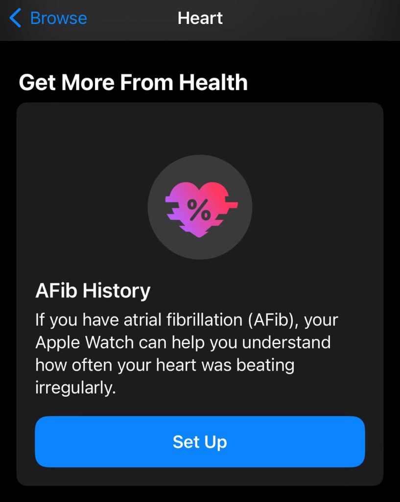 Apple Watch set up AFib history in Health app