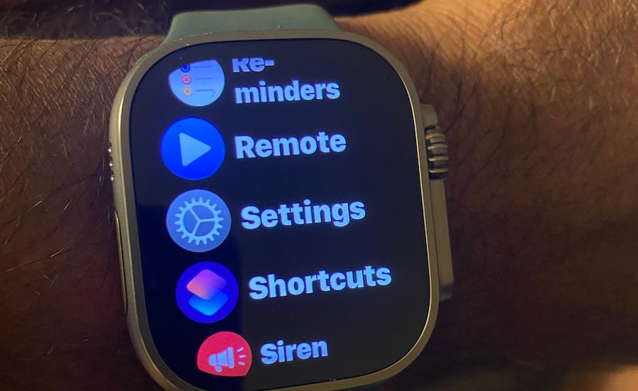Settings App on Apple Watch Ultra