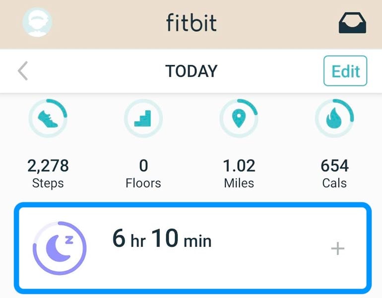 Fitbit app sleep tile