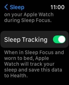 Sleep app settings for sleep tracking Apple Watch