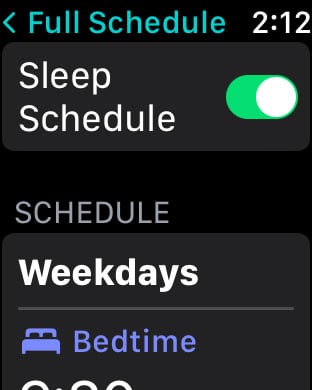 Apple Watch Sleep Schedule option in Sleep app