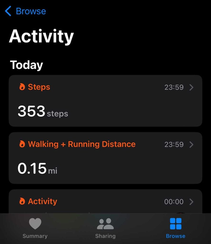 Apple Health app Step count