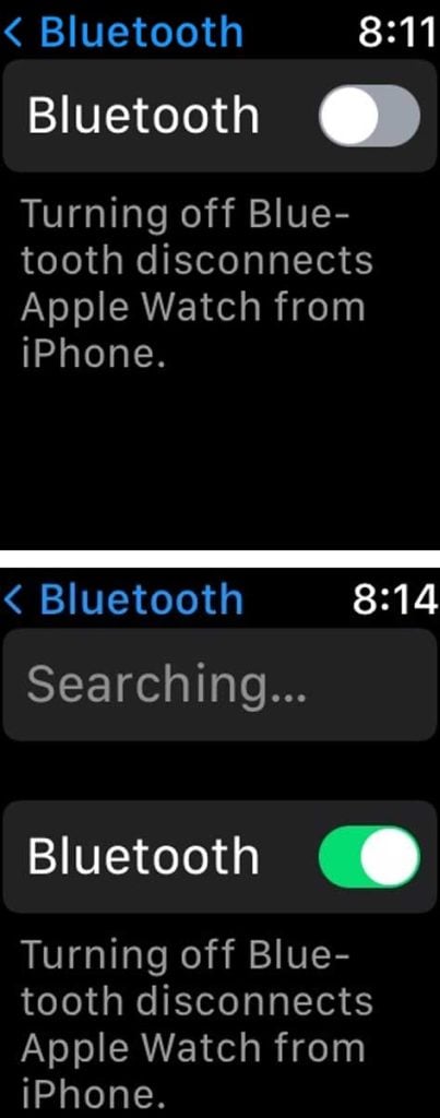 Apple Watch toggle Bluetooth off and on