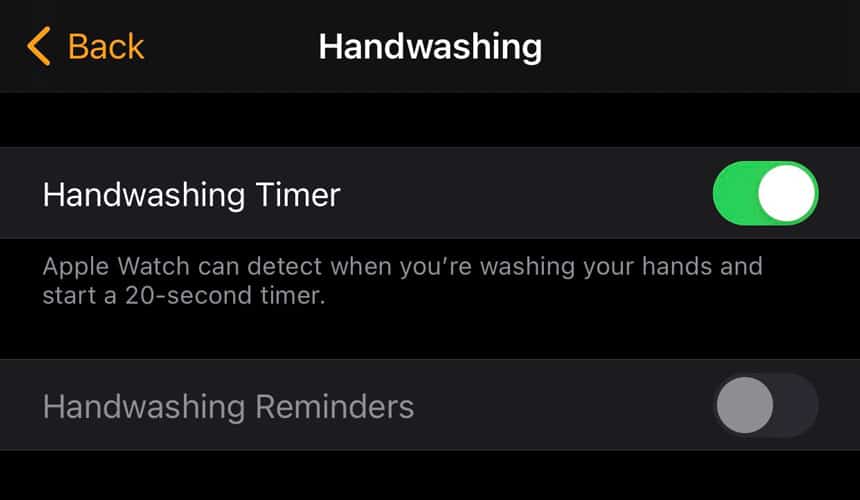 disable hand washing reminders on the Watch app on iPhone