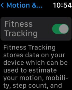Apple Watch Fitness Tracking toggle on