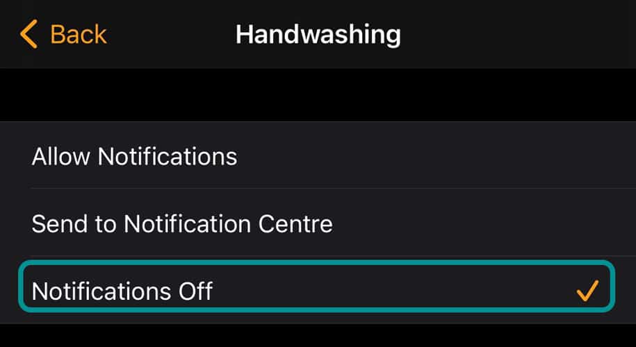disable all hand washing notifications on your Apple Watch